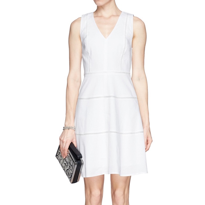 Theory Women's White Lace Insert Linen Dress